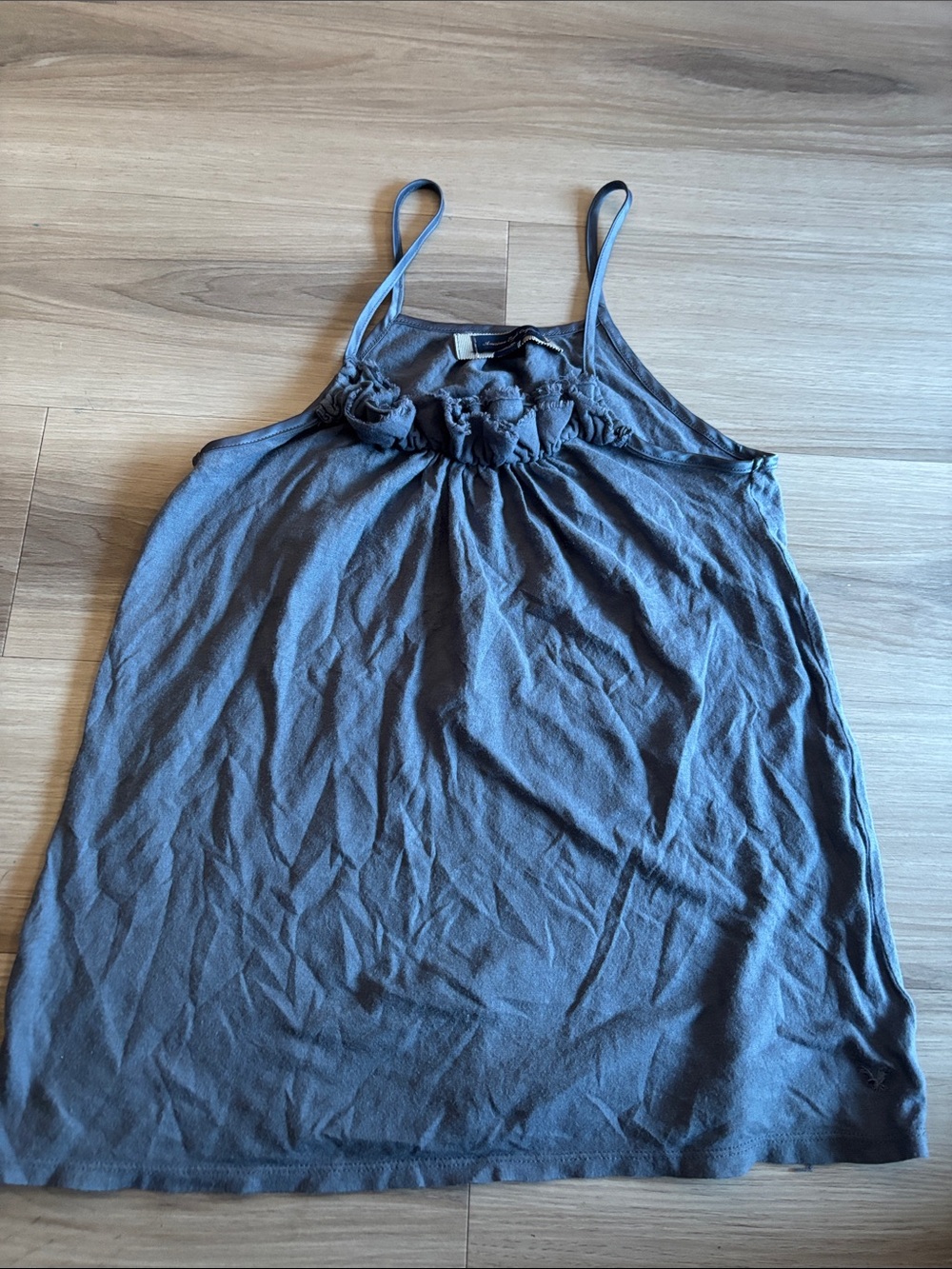 American Eagle Outfitters Gray Spaghetti-Strap Rosette Tank